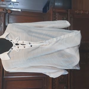 BE COOL white blouse.  Light weight, long sleeves. Size L. Pre-owned gently used